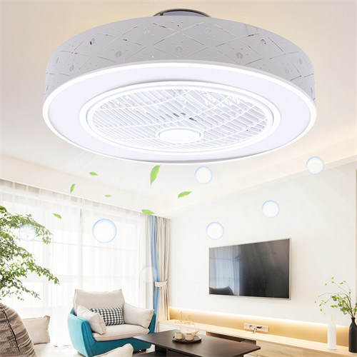 CNCEST 110V 21.6×3.54in White Led Light Fan with Invisible Blades Semi Flush Mount Low Profile Fan Remote Control